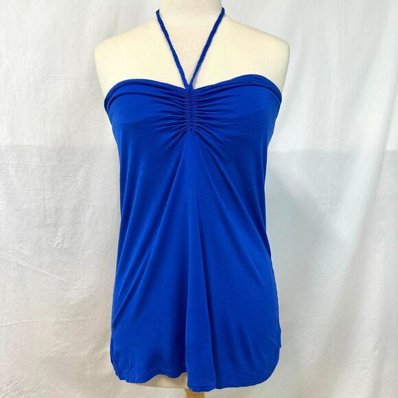 OLD NAVY Blue Halter Neck Tank Top Built In Shelf Bra Womens M 2000s Y2K Summer - Picture 1 of 7